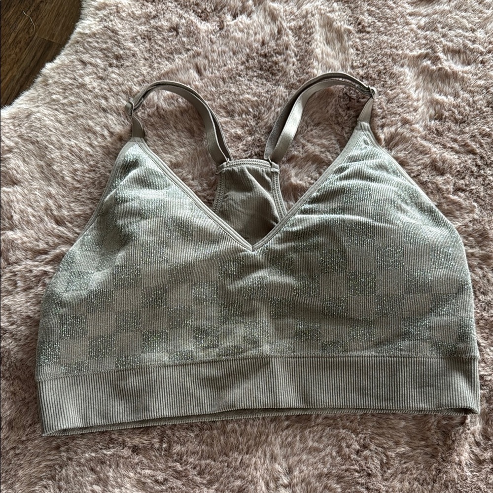 PINK Victoria's Secret Silver and Pink Sports Bra
